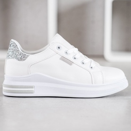 SHELOVET Modne Sznurowane Sneakersy białe szare 5