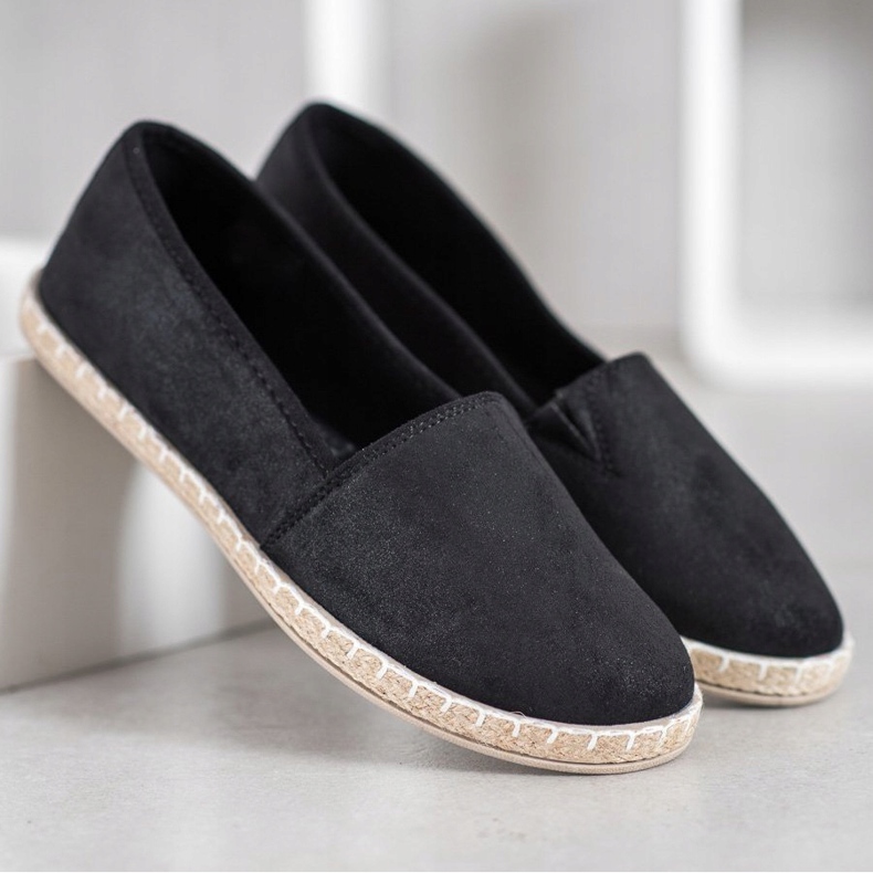 SHELOVET Czarne Espadryle Z Brokatem 2