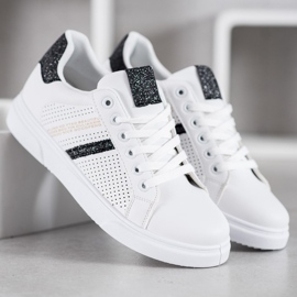 SHELOVET Ażurowe Białe Sneakersy czarne 5