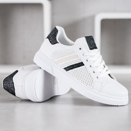 SHELOVET Ażurowe Białe Sneakersy czarne 4