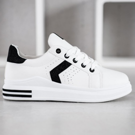 SHELOVET Sneakersy Z Brokatowymi Wstawkami białe czarne 2
