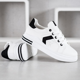 SHELOVET Sneakersy Z Brokatowymi Wstawkami białe czarne 3