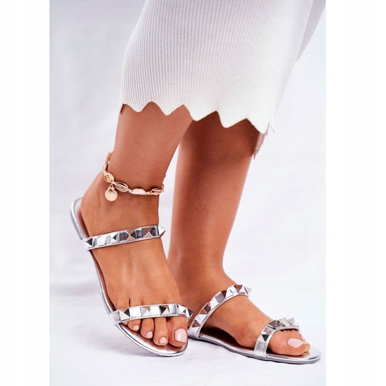 Damskie Klapki z Ćwiekami Srebrne Merrados szare 1