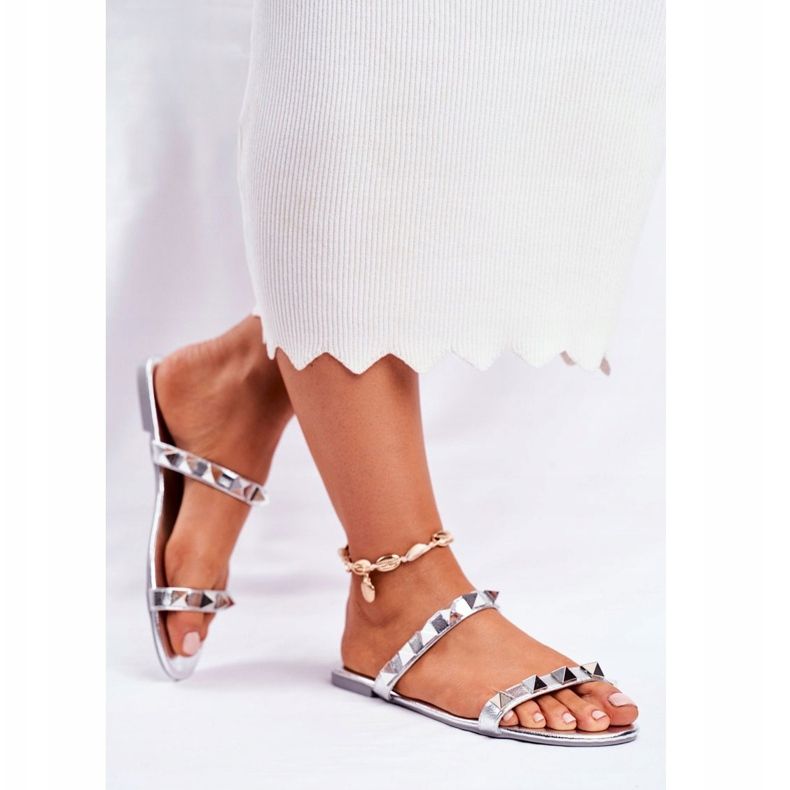 Damskie Klapki z Ćwiekami Srebrne Merrados szare 2