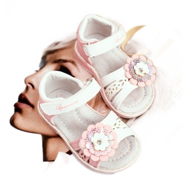 Apawwa Sandały Dziecięce na Rzepy Kwiatuszek Różowe Mino białe 1