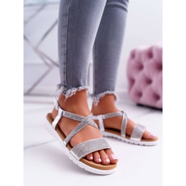 Damskie Sandały Lu Boo Z Cyrkoniami 406-5 Srebrne Stella szare 1