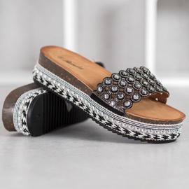 Renda Klapki Z Ozdobami Na Platformie czarne 1