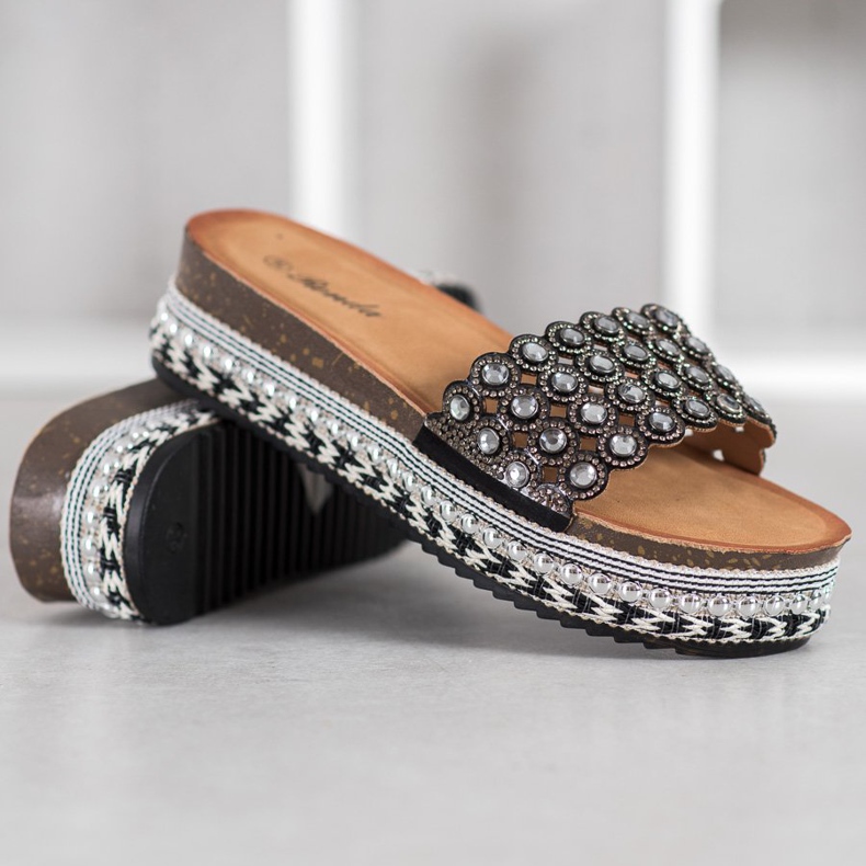 Renda Klapki Z Ozdobami Na Platformie czarne 1