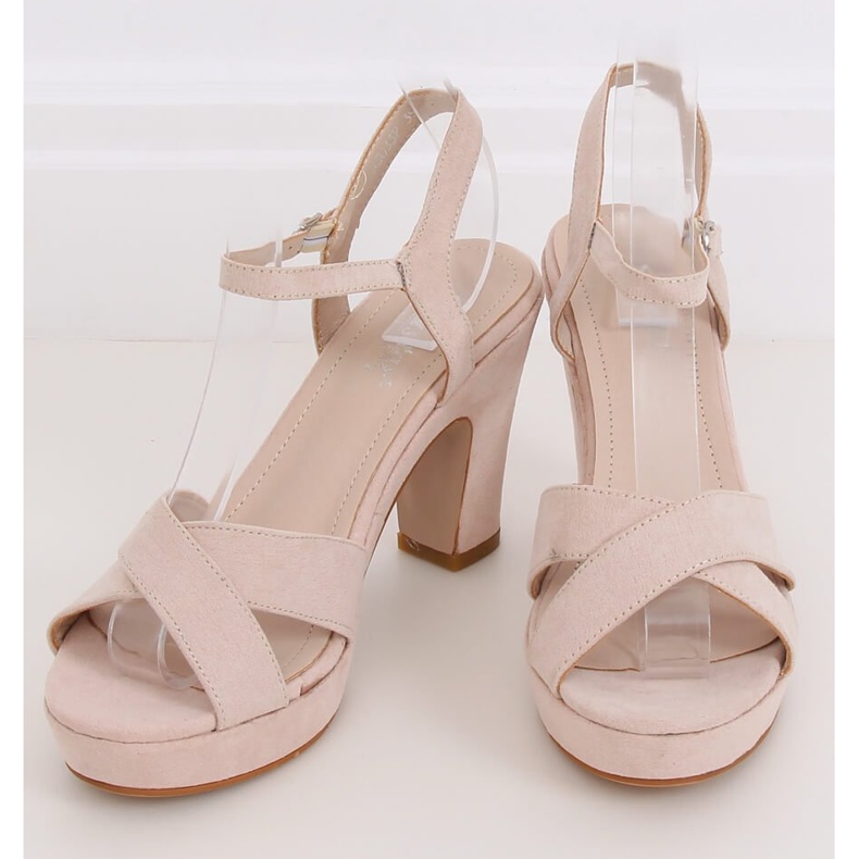 Sandałki na słupku beżowe NS033P Beige beżowy 1