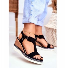 BUGO Sandały Damskie Na Koturnie Czarne Rosa 2