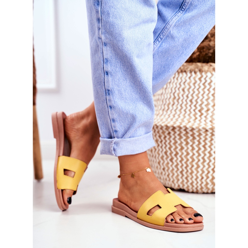 BUGO Damskie Klapki Żółte Geometryczne Klasyczne Theodora 2