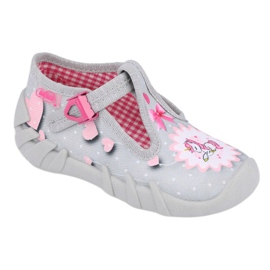 Befado obuwie dziecięce 110P359 białe różowe szare 1