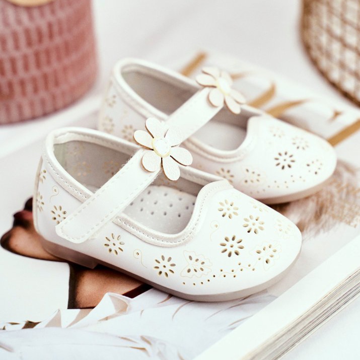 Apawwa Balerinki Dziecięce na Rzepy Kwiatuszek Białe Flored 1