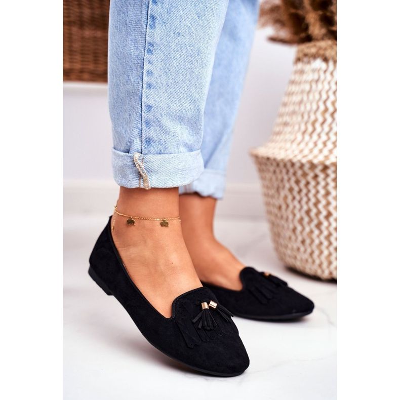 BUGO Mokasyny Damskie Czarne Lordsy Frędzle Therese 1