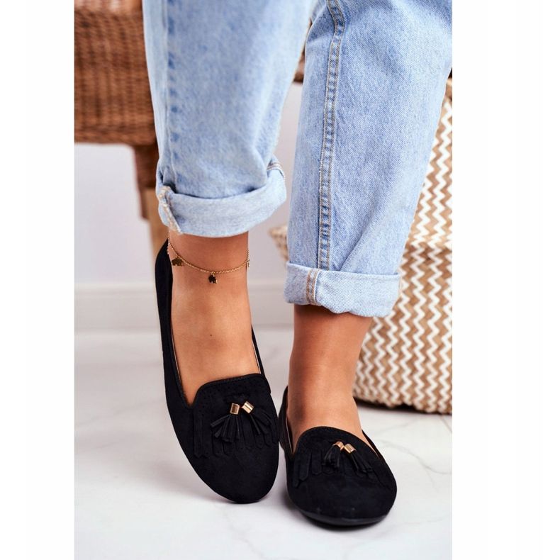 BUGO Mokasyny Damskie Czarne Lordsy Frędzle Therese 2