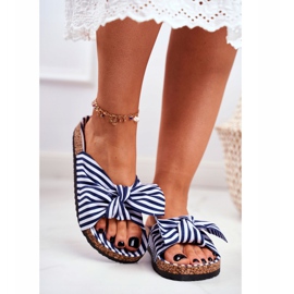 BUGO Damskie Klapki Z Kokardkami Pin-up Granatowe Verrone białe 2