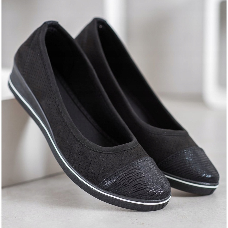 SHELOVET Czarne Baleriny Na Koturnie 2