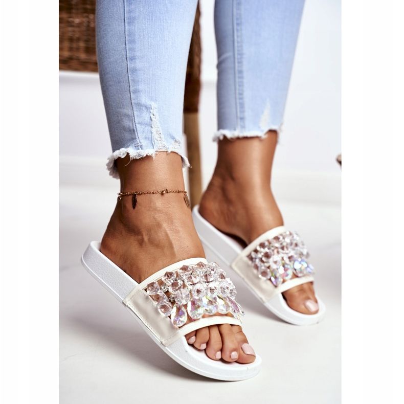 Damskie Klapki Lu Boo Kryształki Białe Bobbi 2