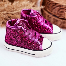 FRROCK Dziecięce Trampki Błyszczące Wysokie Różowe Ally 1