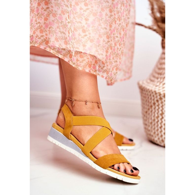 PS1 Sandałki Damskie Na Koturnie Żółte Wsuwane Harper 2