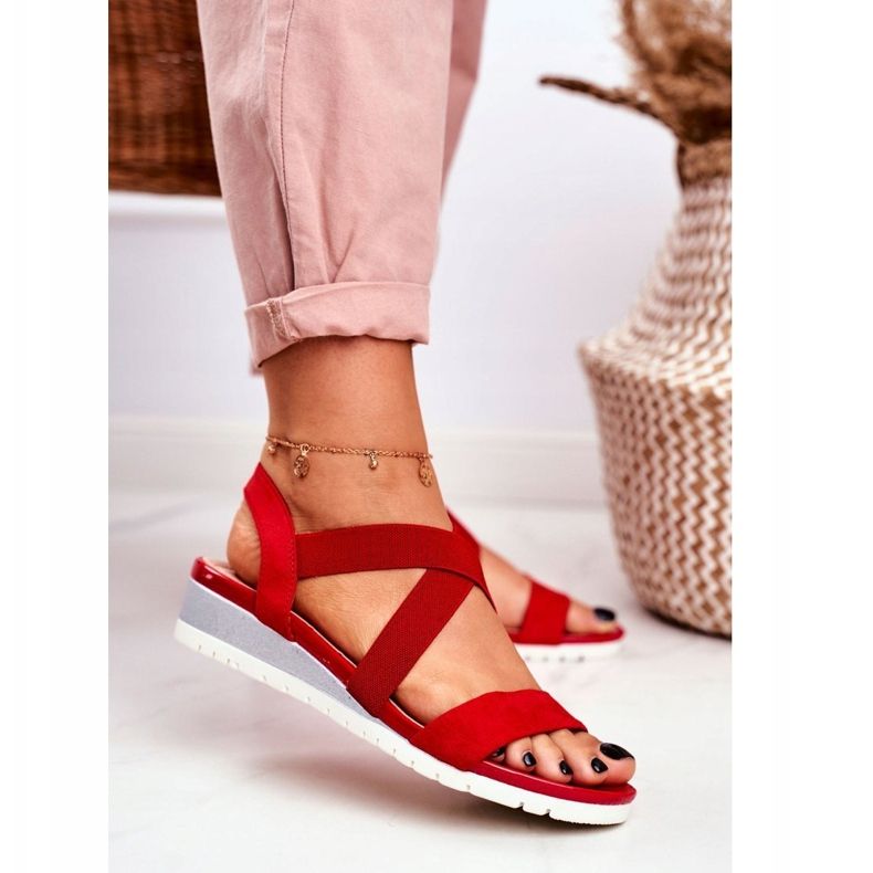PS1 Sandałki Damskie Na Koturnie Czerwone Wsuwane Harper 1