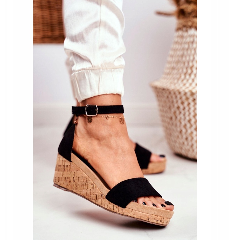 PS1 Sandałki Damskie Na Koturnie Czarne MarryMe 1