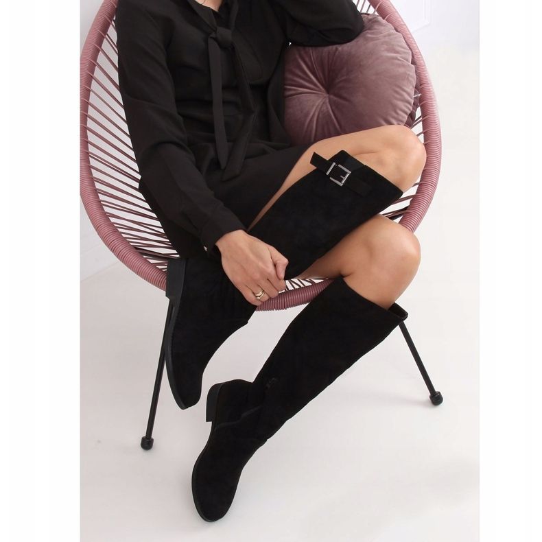 Kozaki oficerki zamszowe czarne ST-20P Black 1