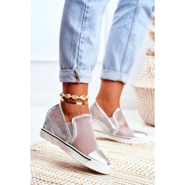 Damskie Sneakersy Lu Boo z Siateczką Srebrne Morgono szare 1