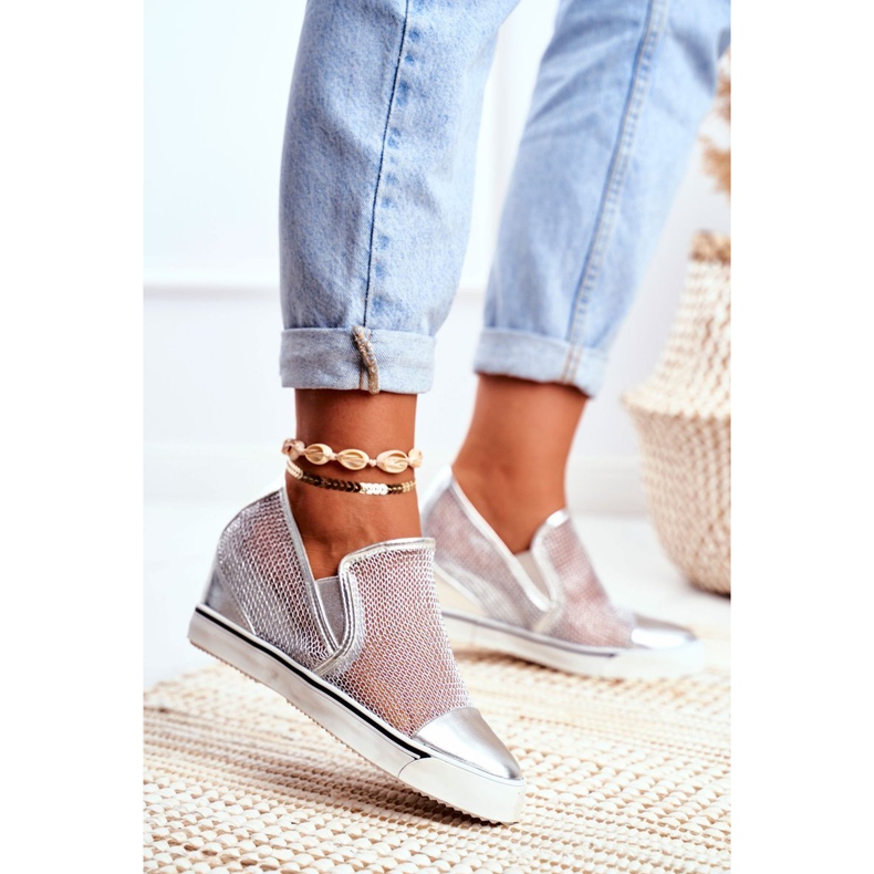 Damskie Sneakersy Lu Boo z Siateczką Srebrne Morgono szare 1