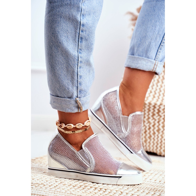 Damskie Sneakersy Lu Boo z Siateczką Srebrne Morgono szare 2