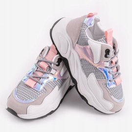Białe sneakersy sportowe z różowymi wstawkami RAL-63 różowe 1