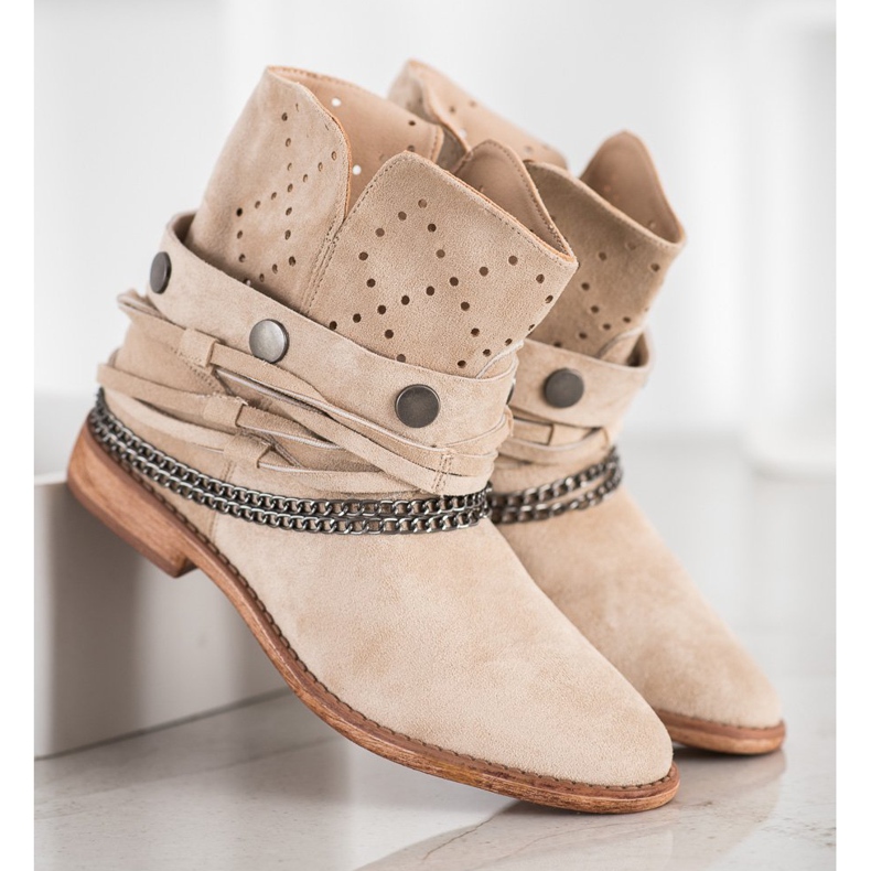 Bella Paris Botki Z Ozdobnymi Paskami beżowy 2