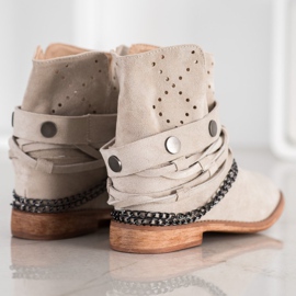 Bella Paris Botki Z Ozdobnymi Paskami beżowy 1