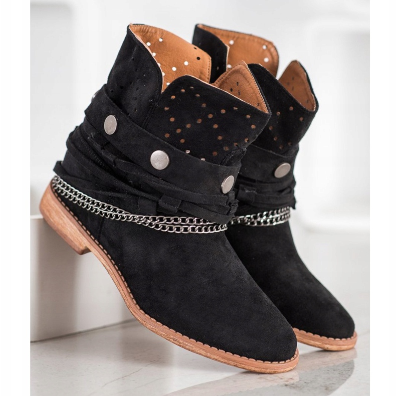 Bella Paris Botki Z Ozdobnymi Paskami czarne 2