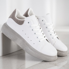 SHELOVET Trampki Na Szarej Platformie białe 2