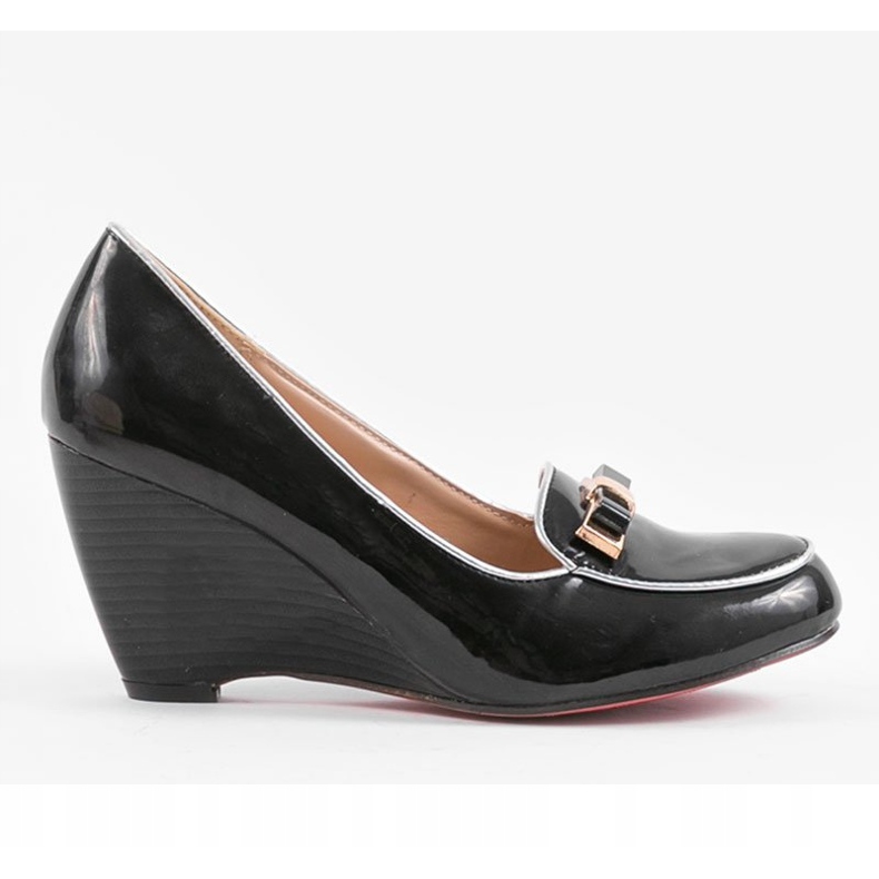 Czarne czółenka na koturnie z kokardką 0088-1 2