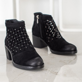 Ażurowe Botki VINCEZA czarne 1