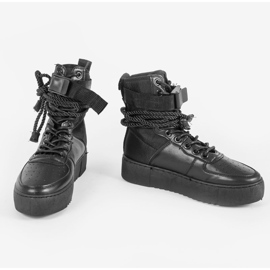 Czarne sneakersy płaskie sznurowane Y-026 1