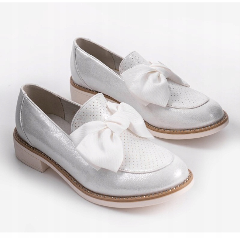 Czarne wsuwane półbuty z kokardką RS-WED2 srebrny szare 2