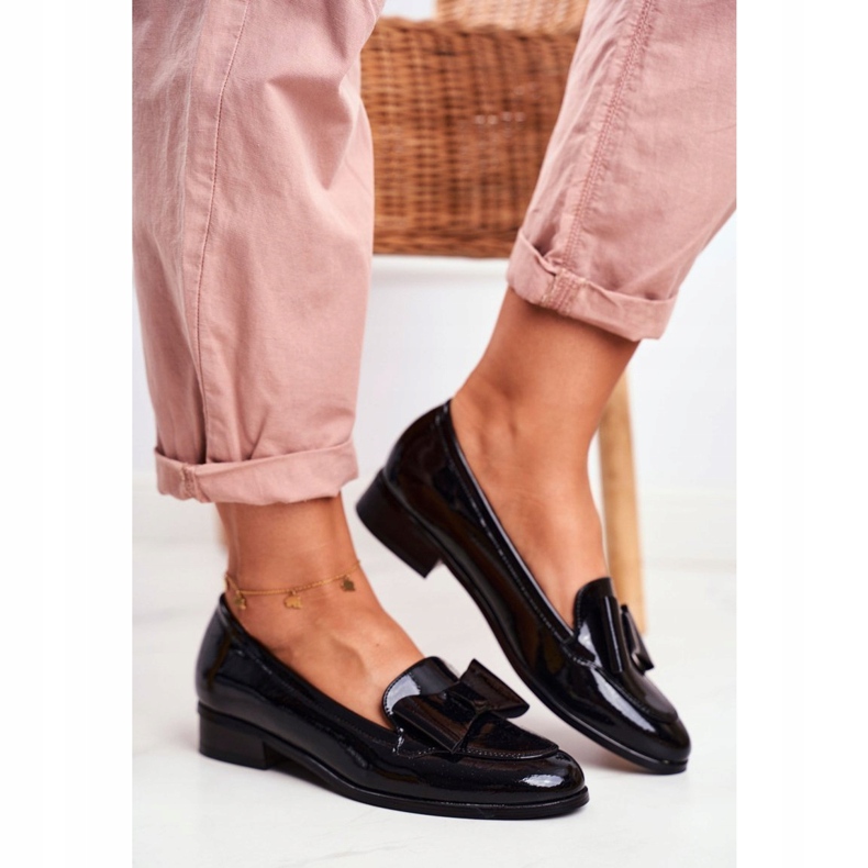 Vinceza Mokasyny Damskie Czarne Kokardka Lakierowane Trixi 1