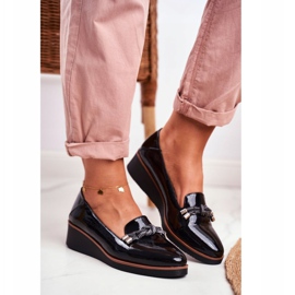 Vinceza Mokasyny Damskie Czarne Lakierowane Na Koturnie Abba 1