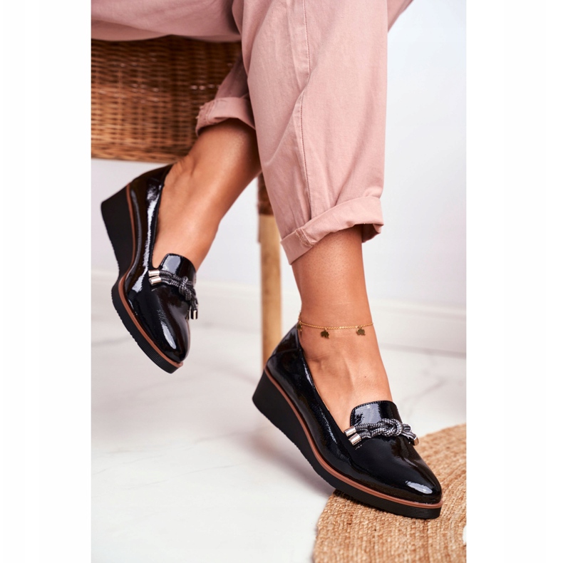 Vinceza Mokasyny Damskie Czarne Lakierowane Na Koturnie Abba 2