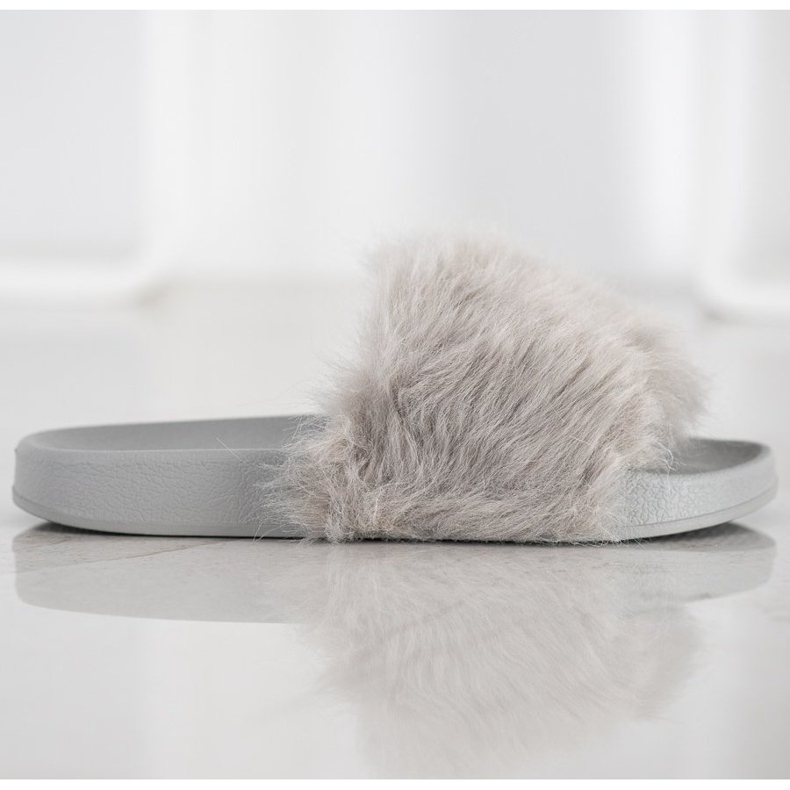 SHELOVET Gumowe Klapki Z Futerkiem szare 1