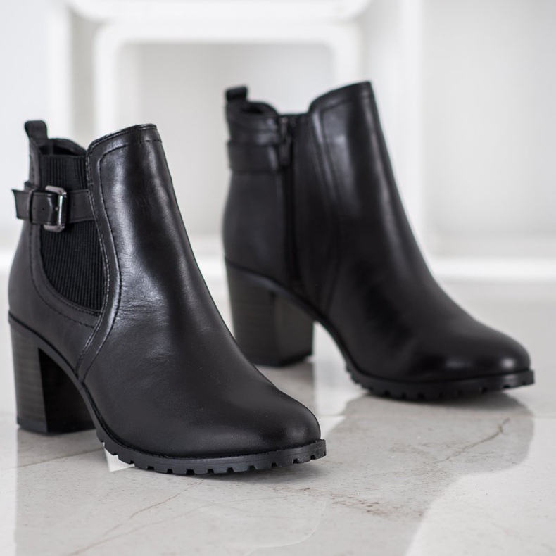 Evento Skórzane Botki Na Obcasie czarne 1