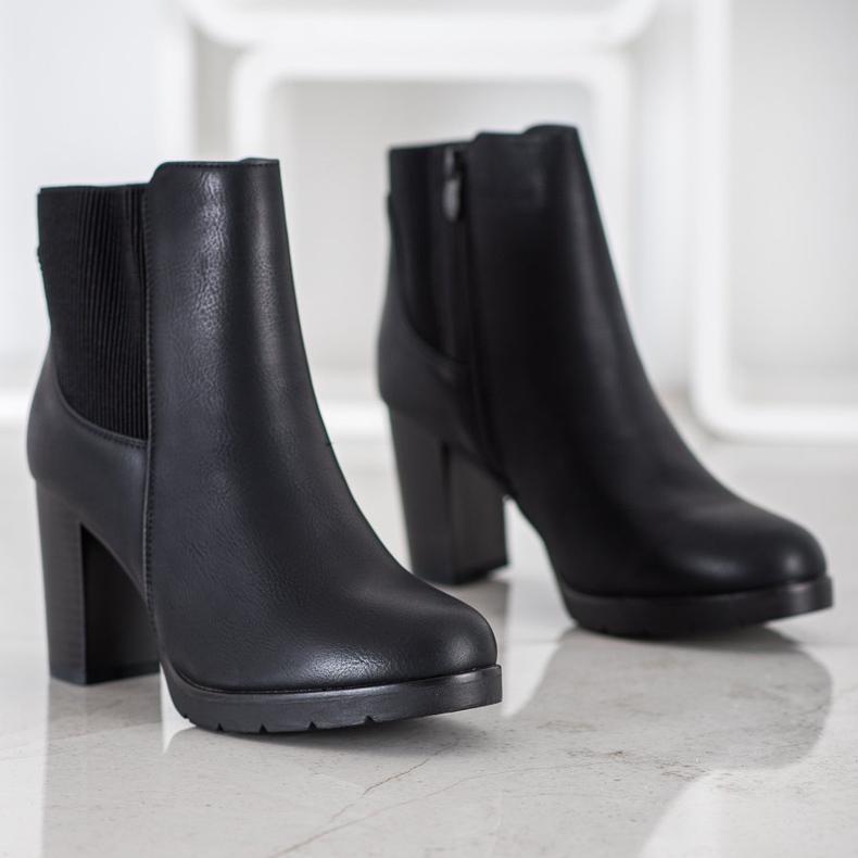 J. Star Stylowe Botki Na Obcasie czarne 1