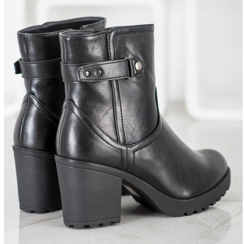 J. Star Ciepłe Botki Na Słupku czarne 1