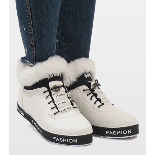 Biały ocieplane futerkime botki z zamszu NB252P-1 białe 2