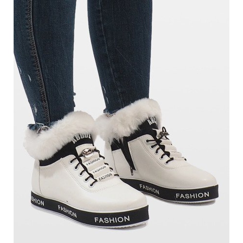 Biały ocieplane futerkime botki z zamszu NB252P-1 białe 1