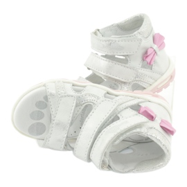 Sandałki z kokardką Ren But 1489 białe posrebrzane różowe srebrny 1