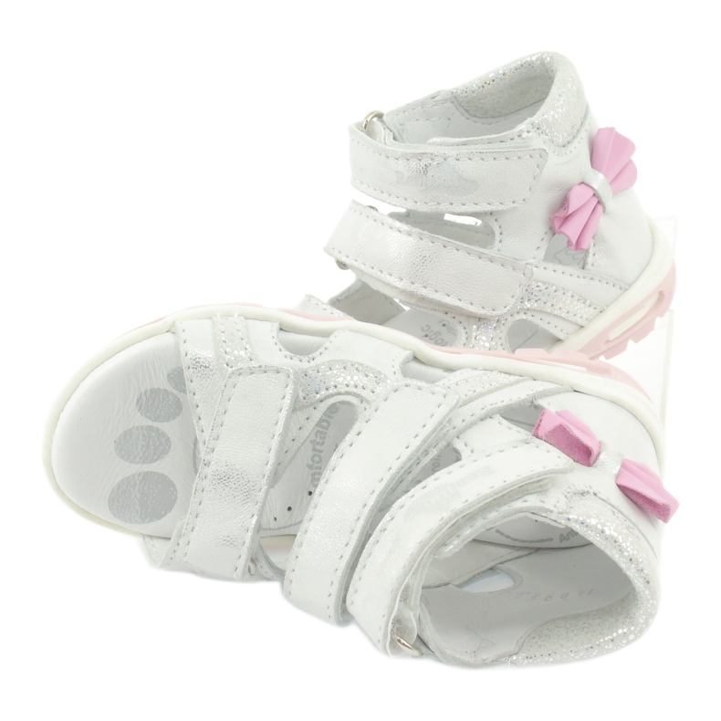 Sandałki z kokardką Ren But 1489 białe posrebrzane różowe srebrny 1